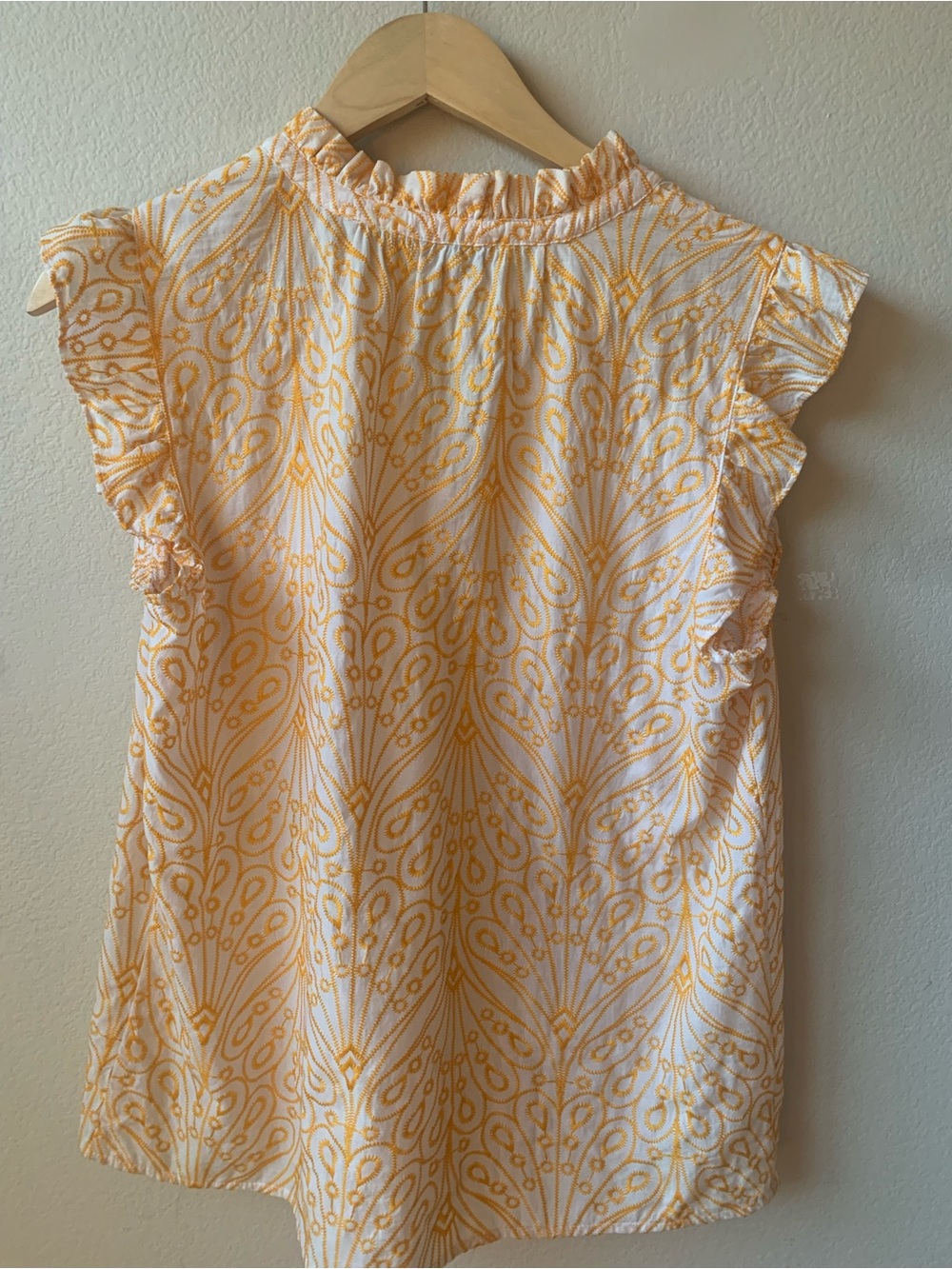LOFT White Top with Orange Paisley Print and Flutter Sleeves - Picture 2 of 4